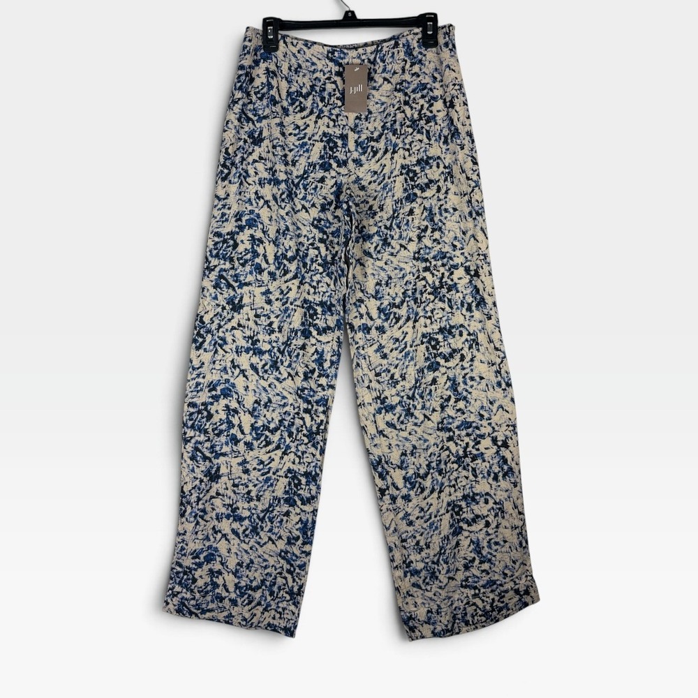 J. Jill Batik Print Wide Leg Pants Womens 8 Blue Cream Linen Blend NWT